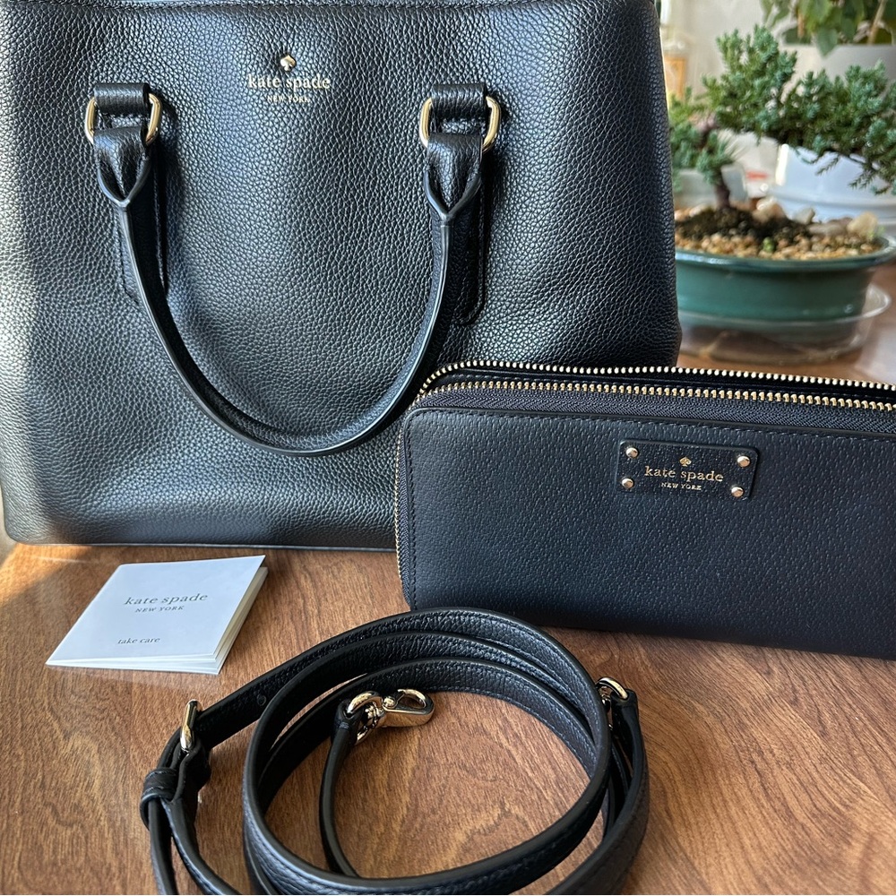 Kate Spade Black Pebbled Leather Tote and Wallet